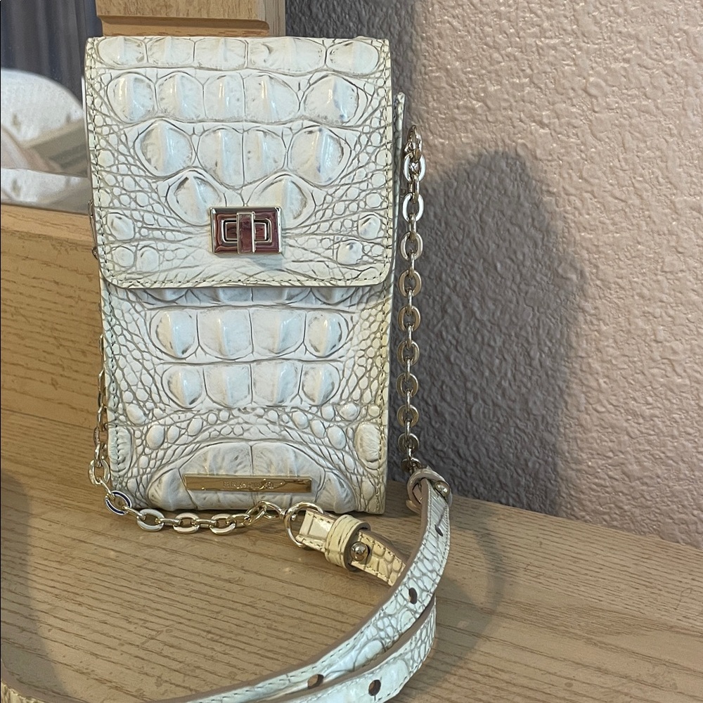 BRAHMIN Cream Crocodile-Embossed Crossbody Bag